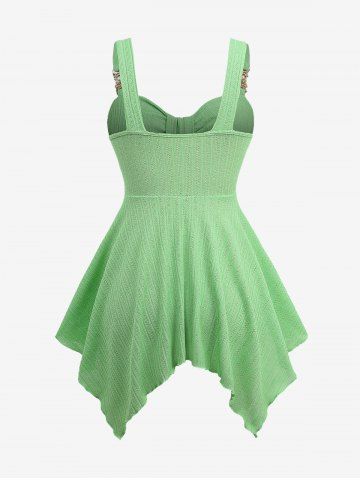 Plus Size Glitter Sparkling Butterfly Chain Decor Knotted Bust Pointelle Solid Backless Handkerchief Tank Top
