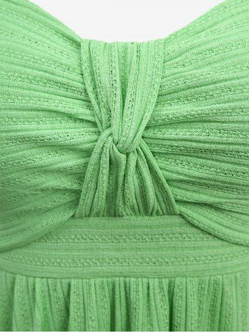 Plus Size Glitter Sparkling Butterfly Chain Decor Knotted Bust Pointelle Solid Backless Handkerchief Tank Top