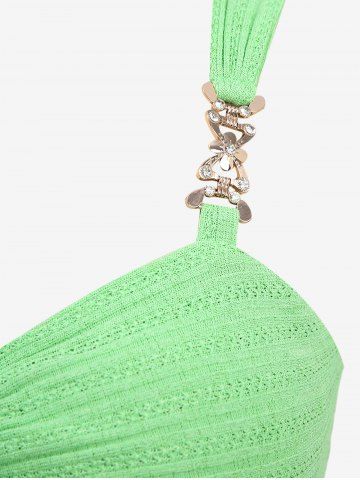 Plus Size Glitter Sparkling Butterfly Chain Decor Knotted Bust Pointelle Solid Backless Handkerchief Tank Top