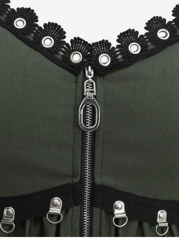 Plus Size Zipper Grommet Trim Hook and Eye Solid Backless Tank Top