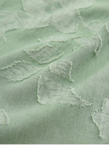 Plus Size Cold Shoulder Floral Leaf Applique O-Ring Zipper Chain Blouse