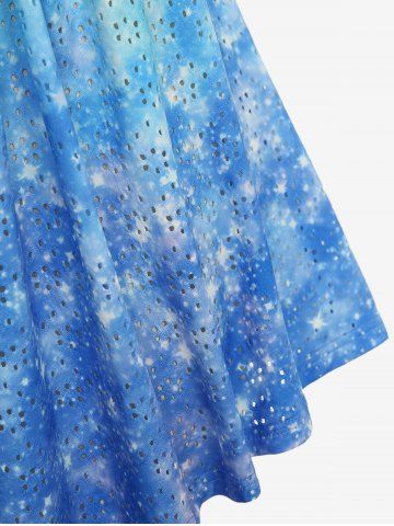 Plus Size Galaxy Ombre Print Twist Buckle Ruffles Hollow Out Tank Top