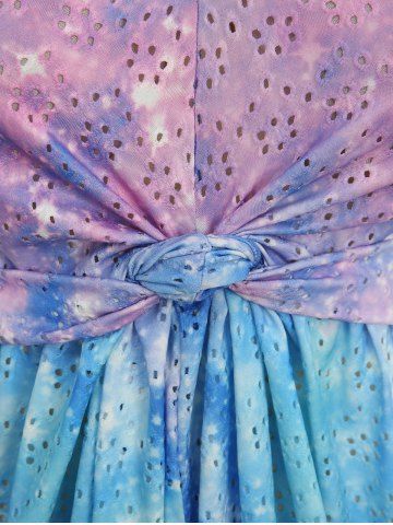 Plus Size Galaxy Ombre Print Twist Buckle Ruffles Hollow Out Tank Top