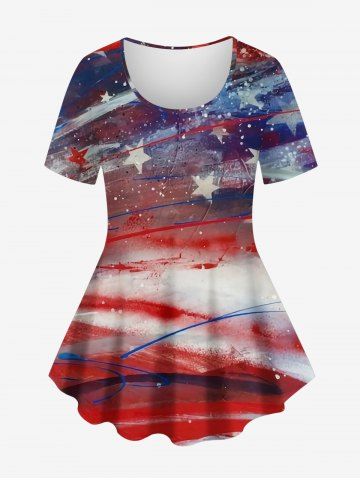 Plus Size American Flag Paint Splatter Print T-shirt - MULTI-A - S