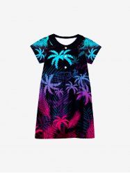 Kid's Ombre Coconut Tree Palm Leaf Print Buttons Peter Pan Collar Hawaii Dress -  