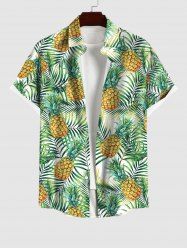 Plus Size Pineapple Coconut Tree Leaf Print Buttons Pocket Hawaii Shirt For Men -  