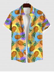 Plus Size Pineapple Splatter Tie Dye Colorblock Print Buttons Pocket Hawaii Shirt For Men -  