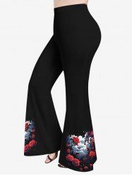 Pantalon Évasé Imprimé Nuage Floral Grande Taille - Noir M