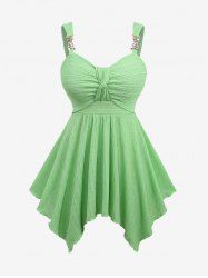 Plus Size Glitter Sparkling Butterfly Chain Decor Knotted Bust Pointelle Solid Backless Handkerchief Tank Top -  