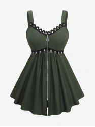 Plus Size Zipper Grommet Trim Hook and Eye Solid Backless Tank Top -  
