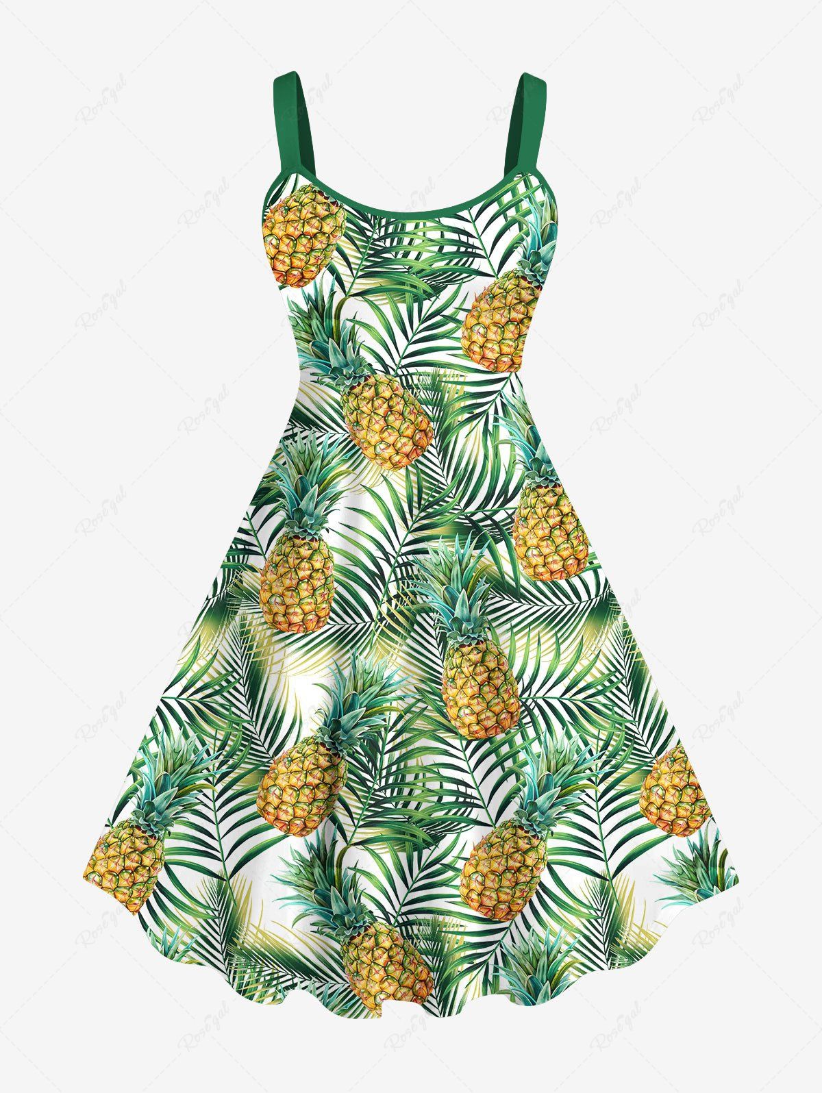 New Plus Size Pineapple Coconut Tree Leaf Print Hawaii Tank Dress  