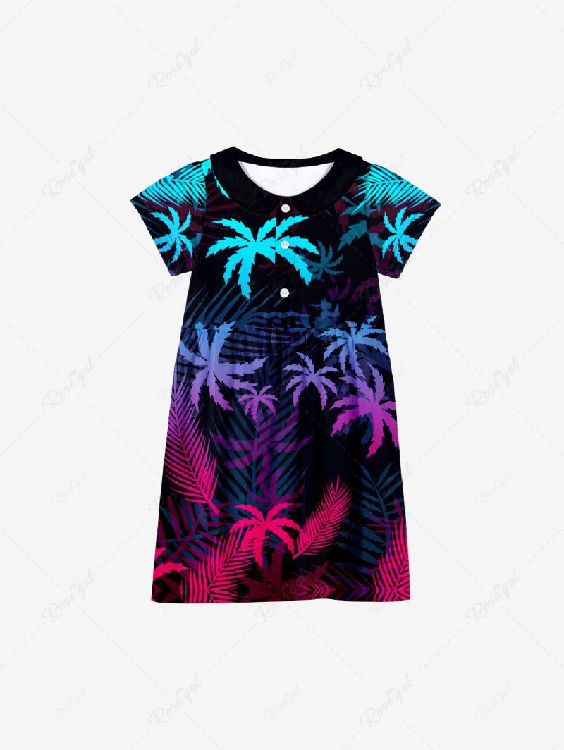 Buy Kid's Ombre Coconut Tree Palm Leaf Print Buttons Peter Pan Collar Hawaii Dress  