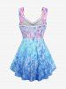 Plus Size Galaxy Ombre Print Twist Buckle Ruffles Hollow Out Tank Top -  