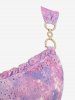 Plus Size Galaxy Ombre Print Twist Buckle Ruffles Hollow Out Tank Top -  
