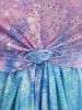 Plus Size Galaxy Ombre Print Twist Buckle Ruffles Hollow Out Tank Top -  