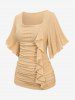 Plus Size Ruffles Asymmetrical Ruched Butterfly Sleeves Textured T-shirt -  