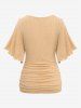 Plus Size Ruffles Asymmetrical Ruched Butterfly Sleeves Textured T-shirt -  