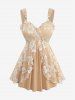 Plus Size Floral Lace Ruffles Backless Layered Tank Top -  
