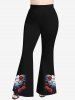 Pantalon Évasé Imprimé Nuage Floral Grande Taille - Noir M