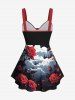 Plus Size Rose Flower Cloud Print Backless Cinched Tank Top -  