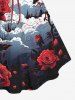 Plus Size Rose Flower Cloud Print Backless Cinched Tank Top -  