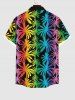 Plus Size Colorful Ombre Coconut Tree Print Hawaii Button Pocket Shirt For Men -  