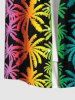 Plus Size Colorful Ombre Coconut Tree Print Hawaii Button Pocket Shirt For Men -  