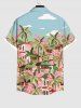 Plus Size Coconut Tree House Sky Cloud Print Hawaii Button Pocket Shirt For Men -  