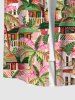 Plus Size Coconut Tree House Sky Cloud Print Hawaii Button Pocket Shirt For Men -  