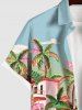 Plus Size Coconut Tree House Sky Cloud Print Hawaii Button Pocket Shirt For Men -  