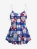 Maillot de Bain Tankini Drapeau Américain Etoile Imprimée à Carreaux à Bretelle Ajustable - Bleu clair 6X