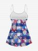 Maillot de Bain Tankini Drapeau Américain Etoile Imprimée à Carreaux à Bretelle Ajustable - Bleu clair 6X