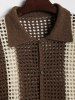 Chemise Boutonnée Ajourée à Rayures Verticales en Blocs de Couleurs à Manches Courtes pour Homme - Café profond L