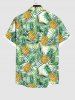 Plus Size Pineapple Coconut Tree Leaf Print Buttons Pocket Hawaii Shirt For Men -  
