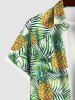 Plus Size Pineapple Coconut Tree Leaf Print Buttons Pocket Hawaii Shirt For Men -  