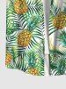 Plus Size Pineapple Coconut Tree Leaf Print Buttons Pocket Hawaii Shirt For Men -  