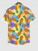 Plus Size Pineapple Splatter Tie Dye Colorblock Print Buttons Pocket Hawaii Shirt For Men -  