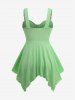 Plus Size Glitter Sparkling Butterfly Chain Decor Knotted Bust Pointelle Solid Backless Handkerchief Tank Top -  