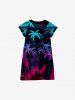 Kid's Ombre Coconut Tree Palm Leaf Print Buttons Peter Pan Collar Hawaii Dress -  