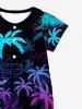 Kid's Ombre Coconut Tree Palm Leaf Print Buttons Peter Pan Collar Hawaii Dress -  