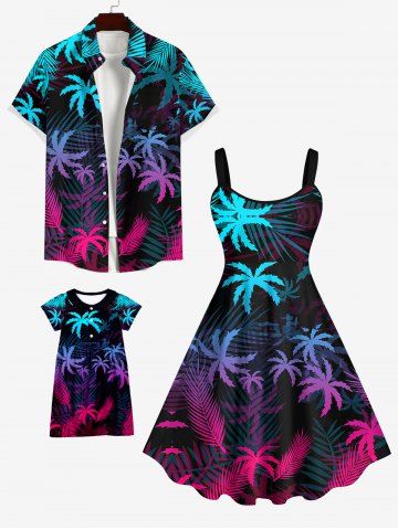 Ombre Coconut Tree Palm Leaf Print Plus Size Matching Hawaii Beach Outfit For Family