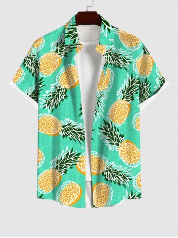 Plus Size Pineapple Fruit Print Hawaii Button Pocket Shirt For Men - GREEN - S