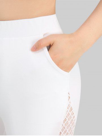 Plus Size Crochet Hollow Out Lace Trim Pockets Capri Leggings