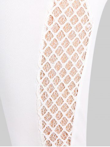 Plus Size Crochet Hollow Out Lace Trim Pockets Capri Leggings