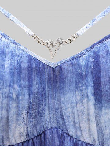 Plus Size Cold Shoulder Splatter Tie Dye Print Heart Buckle Strappy Top