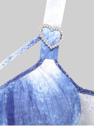 Plus Size Cold Shoulder Splatter Tie Dye Print Heart Buckle Strappy Top