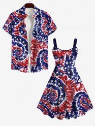 American Flag Spiral Tie Dye Print Plus Size Matching Hawaii Beach Outfit For Couples -  