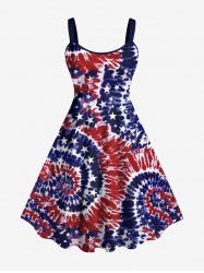 Plus Size American Flag Spiral Tie Dye Print Hawaii Tank Dress -  