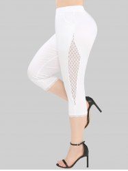 Plus Size Crochet Hollow Out Lace Trim Pockets Capri Leggings -  