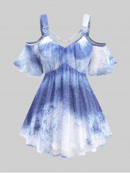 Plus Size Cold Shoulder Splatter Tie Dye Print Heart Buckle Strappy Top -  